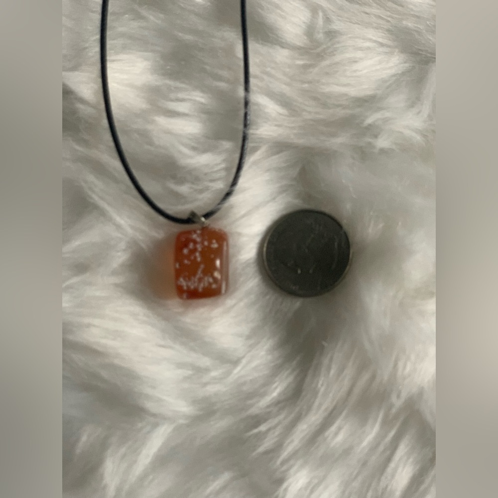 🌴Orange w/ design Glass Stone Pendant Necklace